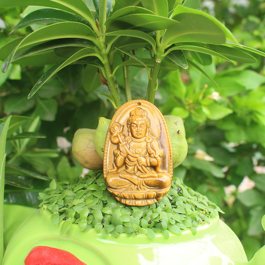 Mặt Dây chuyền Phật Bản Mệnh tuổi Ngọ, Mệnh Thổ, Phật Đại Thế Chí Bồ Tát, Đá Mắt hổ, Cỡ to AKO1