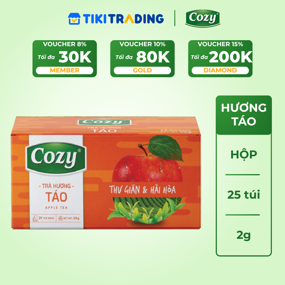 Cozy Trà Cozy túi lọc Hương Táo 25 túi x 2g Hộp
