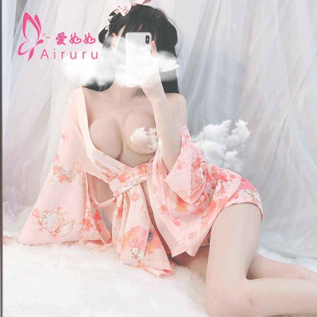 Áo choàng Kimono hoa đào cao cấp kèm chíp B157