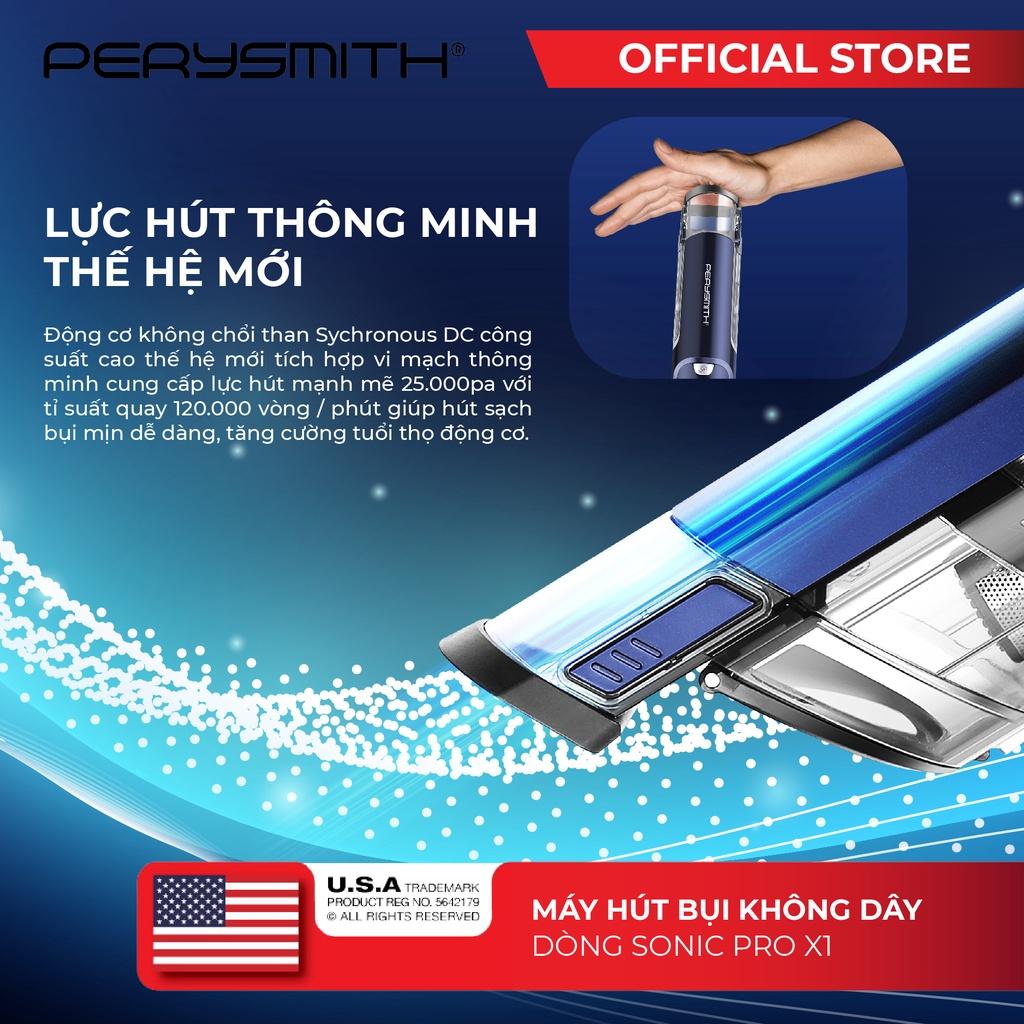 Máy hút bụi lau sàn không dây PerySmith Sonic Pro X1 cầm tay cao cấp kháng khuẩn - Hàng chính hãng