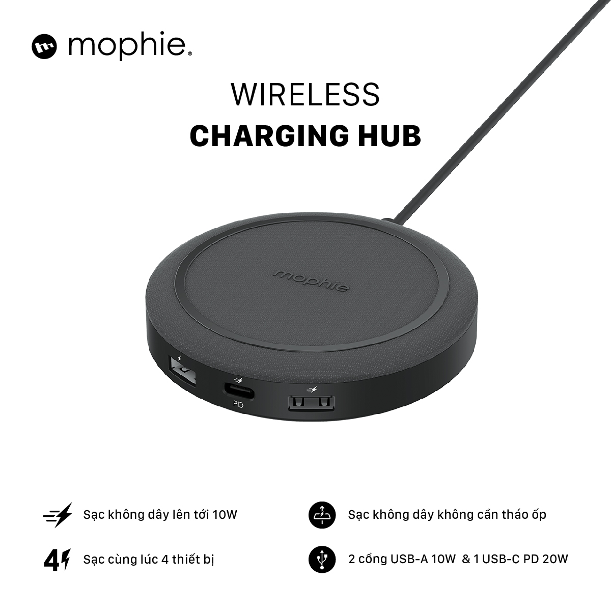 Bộ Hub sạc không dây đa năng Mophie - Hàng chính hãng