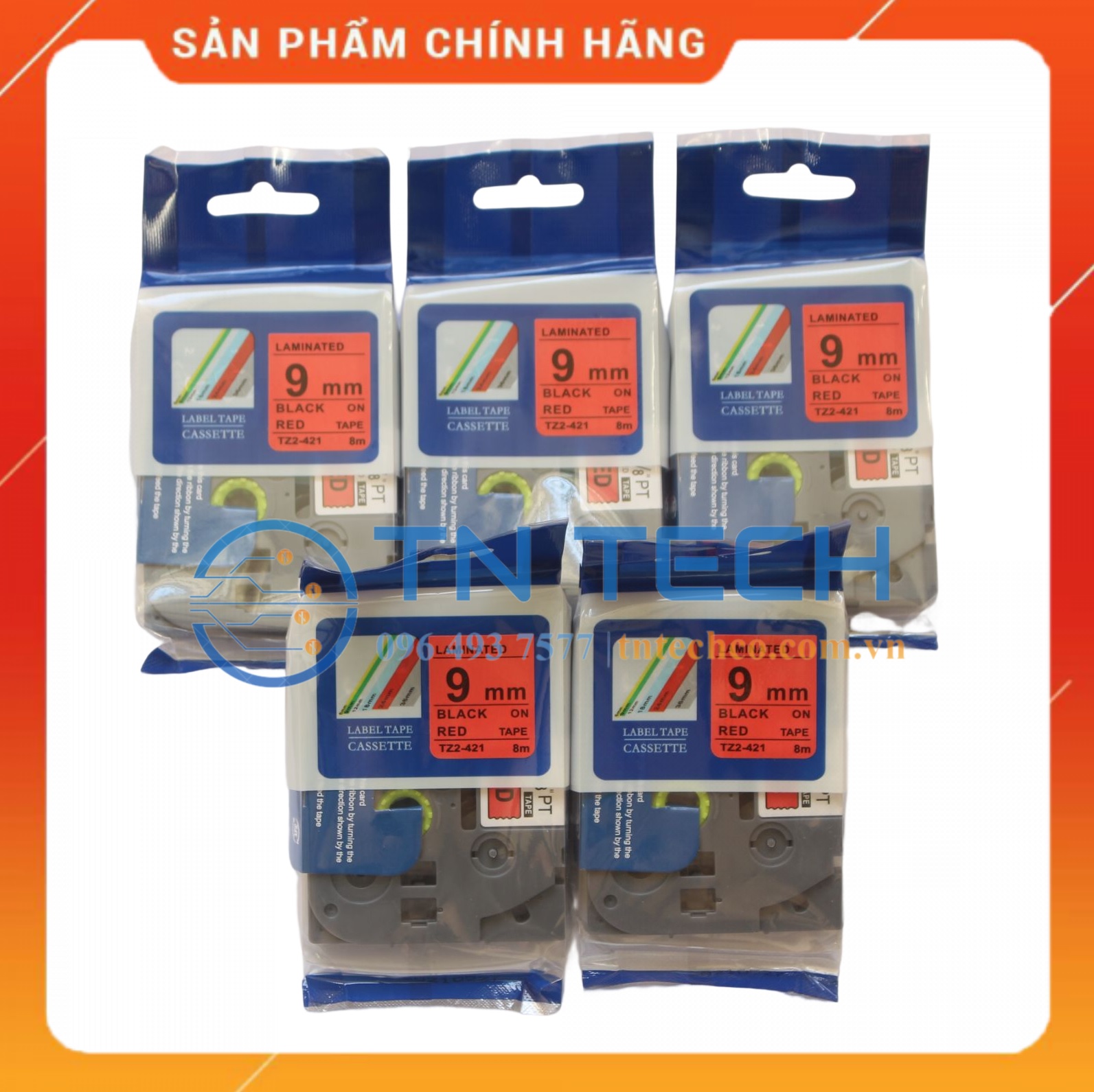 Nhãn In Tz2-421 - Đen nền đỏ 9mm x 8m - Dùng cho máy in BROTHER - AIMO - PUTY [Hàng Nhập Khẩu]