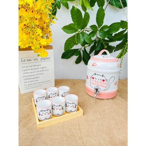 Bộ Bình uống nước,kèm cốc,kèm khay gỗ Bát Tràng