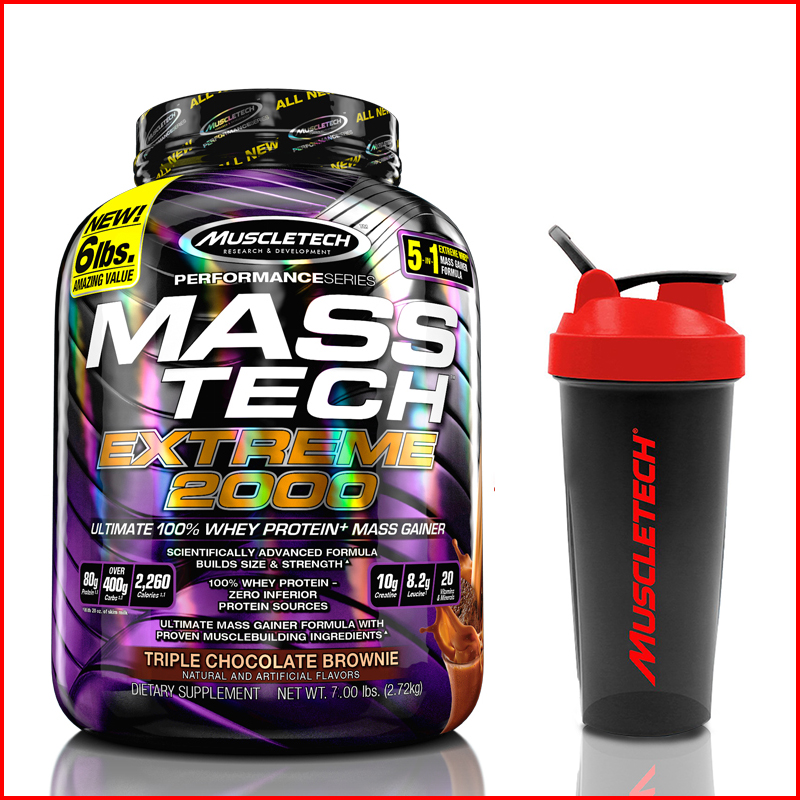 Sữa tăng cân tăng cơ Mass Tech Extreme 2000 7lbs (~3.18kg) - Hương vị Chocolate – Hỗ trợ Tăng Cân Nhanh + Tăng Sức Mạnh từ nguồn dinh dưỡng đầy đủ như 1 bữa ăn - Hàng nhập khẩu chính hãng Muscletech - Kèm quà tặng