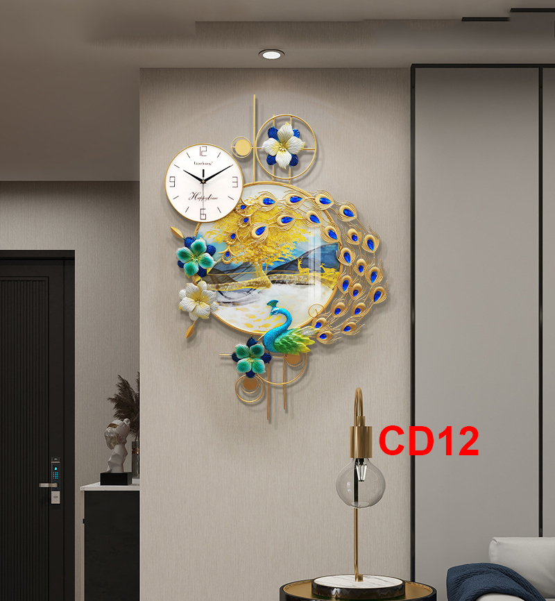 Đồng hồ treo tường trang trí chim công decor CD12 kích thước 100 x 60 cm