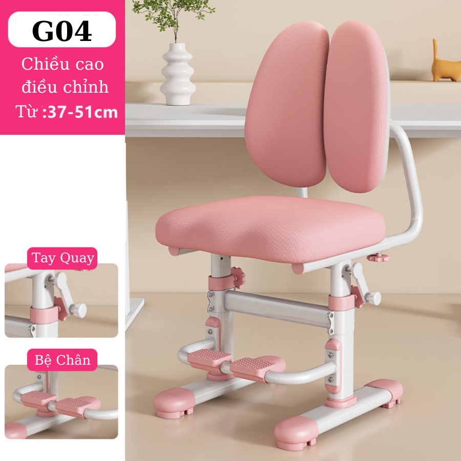 Ghế chống gù trẻ em thông minh G04, ghế điều chỉnh tay quay dễ dàng, kèm bệ để chân cho bé