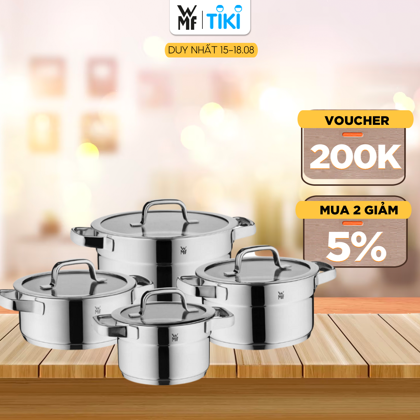 Bộ Nồi WMF Compact Cuisine 4 Món Cookware Set Chất Liệu Thép Không Gỉ P&amp;P, Dùng Cho Mọi Loại Bếp - 0790046380