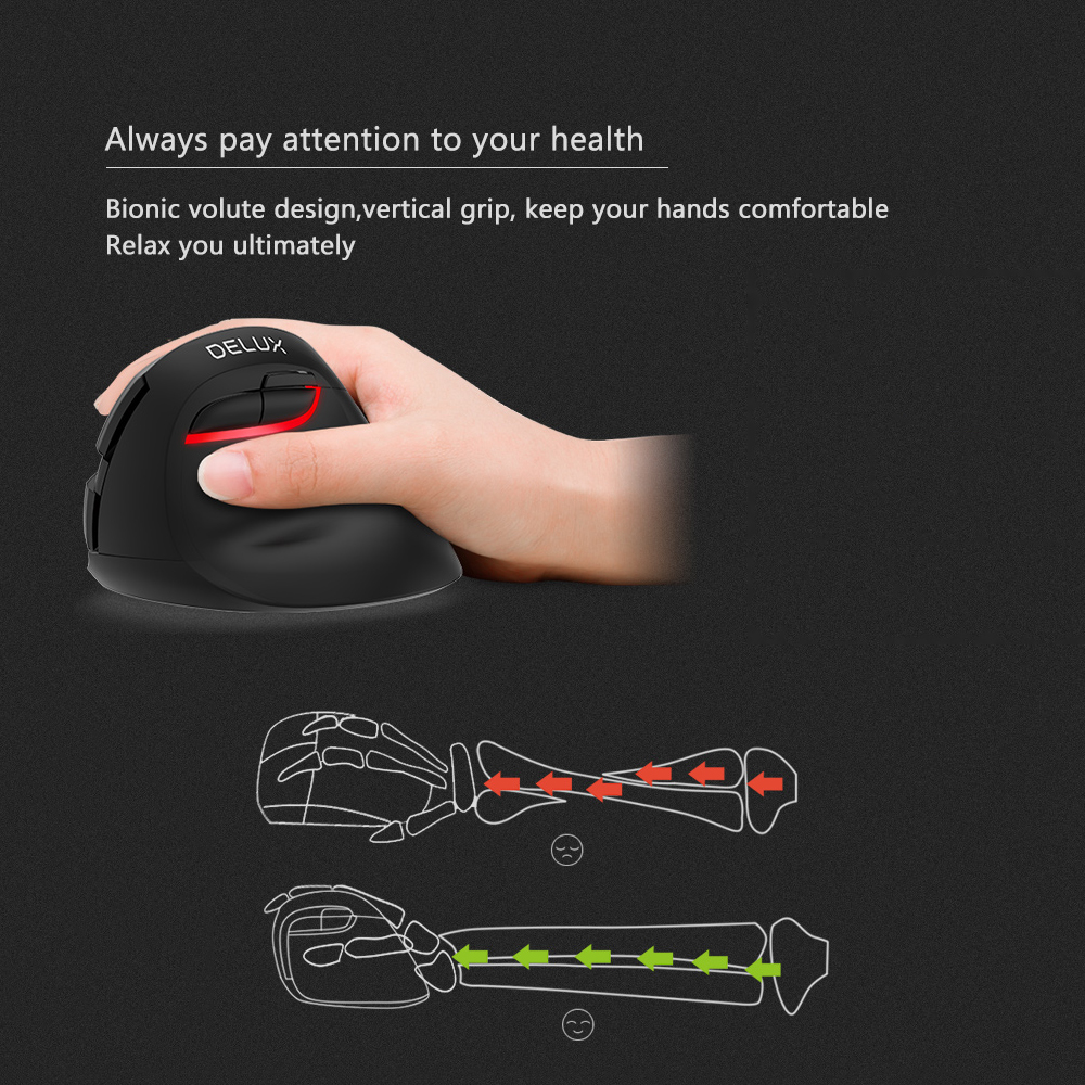 Chuột dọc Delux M618mini GX không dây với 3 bánh răng có thể điều chỉnh DPI cho máy tính xách tay