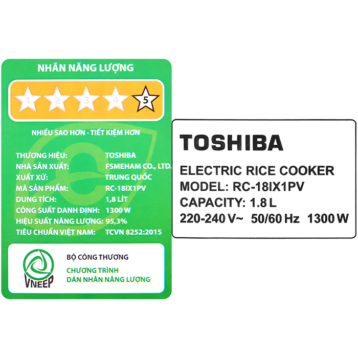 Nồi cơm cao tần Toshiba RC-18IX1PV (1.8 Lít) - Hàng Chính Hãng
