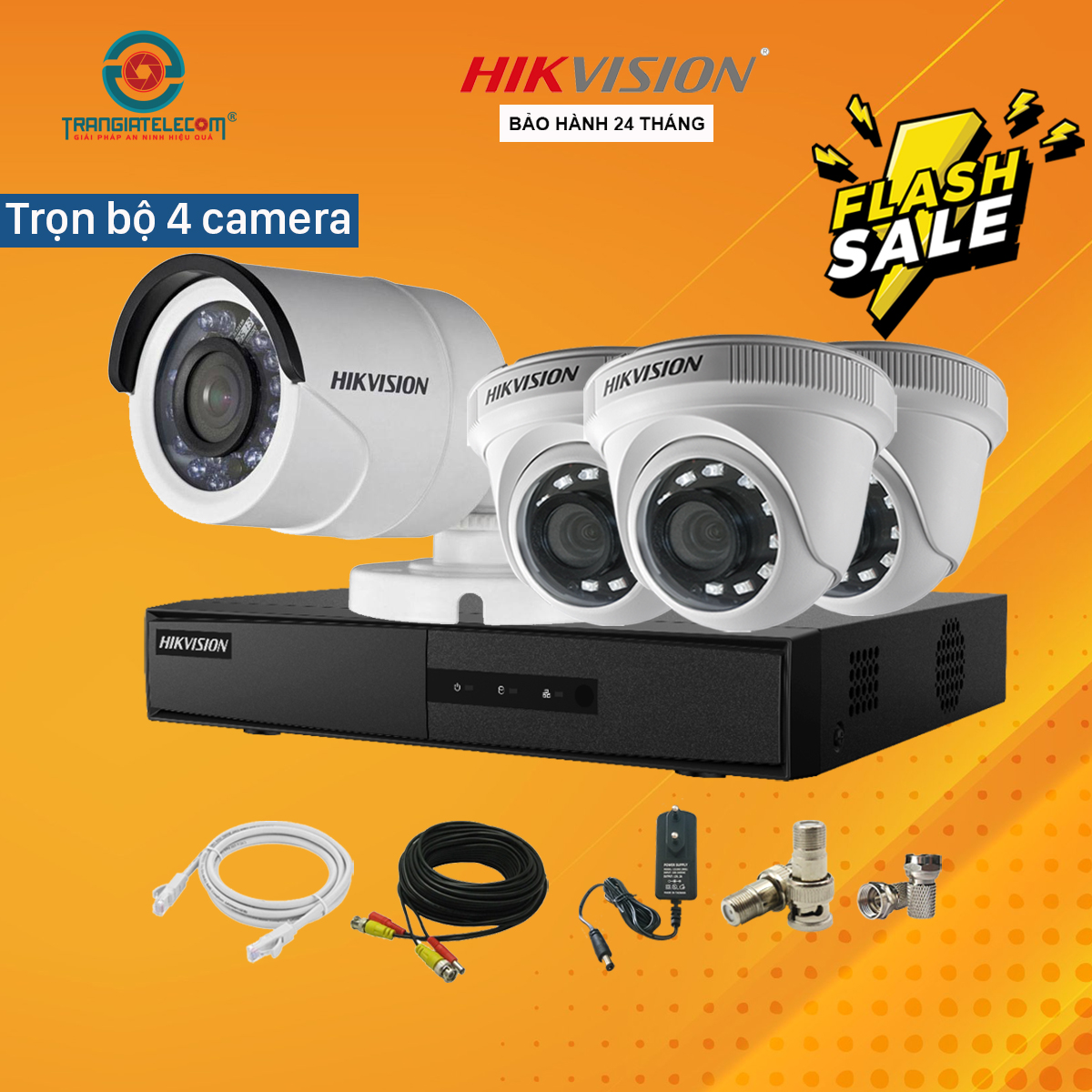 Trọn Bộ 4 Camera Quan Sát Trong Nhà, Ngoài Trời Hikvision 2.0MP Full HD 1080P - Hàng Chính Hãng