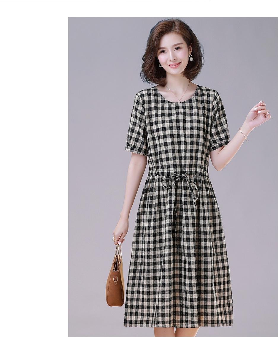 ĐẦM SUÔNG CARO VUÔNG THẮT NƠ - DS113