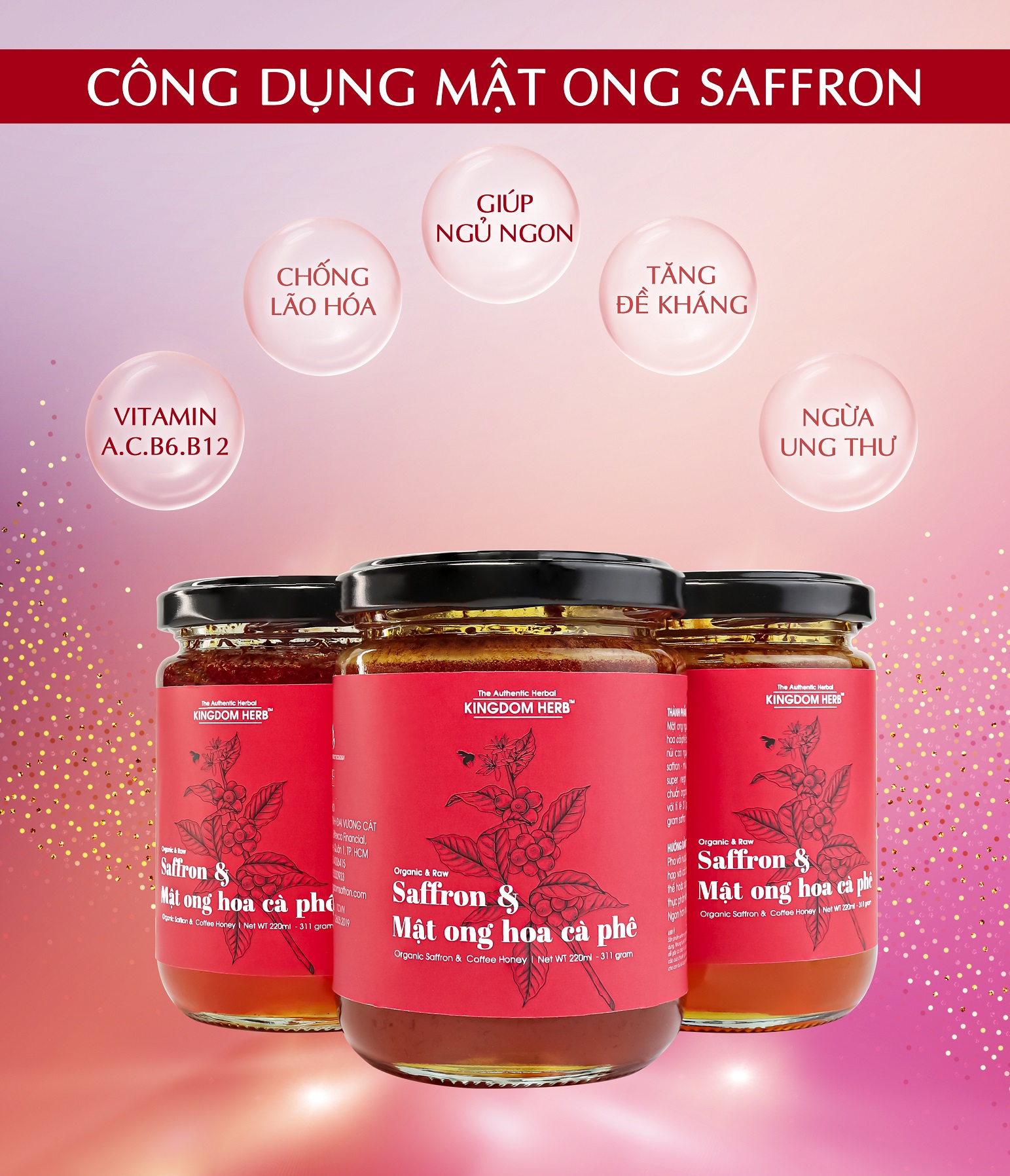 Saffron ngâm mật ong Kingdom Herb chính hãng thượng hạng hộp 311g