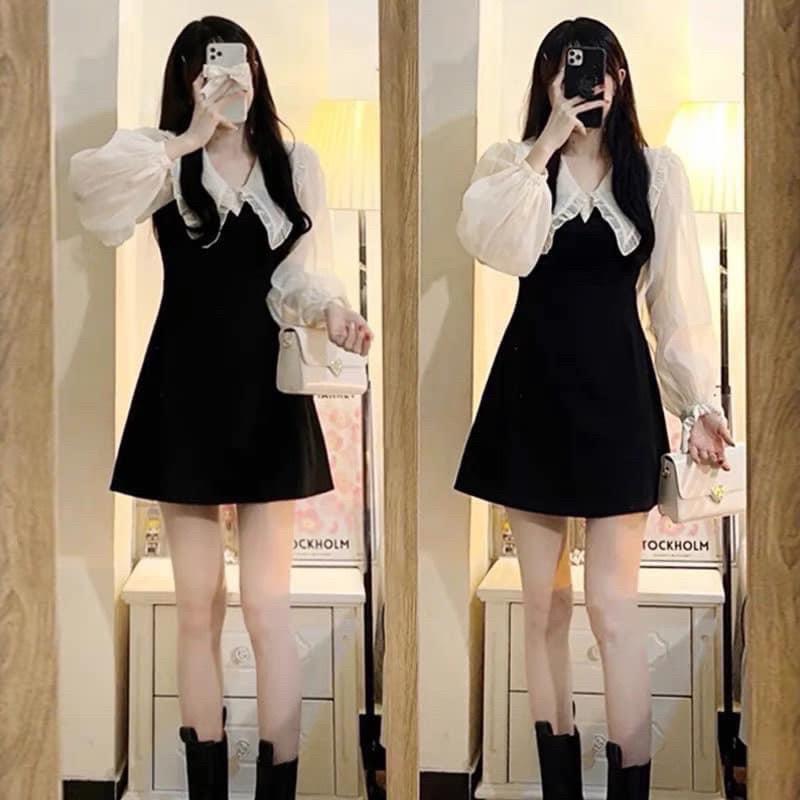 VÁY ĐẦM TAY PHỐI TƠ CỔ NHỌN “HANNA” SIÊU XINH ĐIỆU