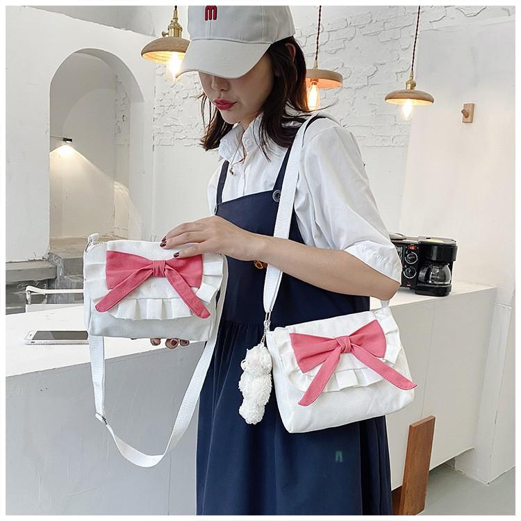 Túi đeo chéo làm bằng vải đính nơ xinh xắn phong cách Nhật-Pretty bag store40