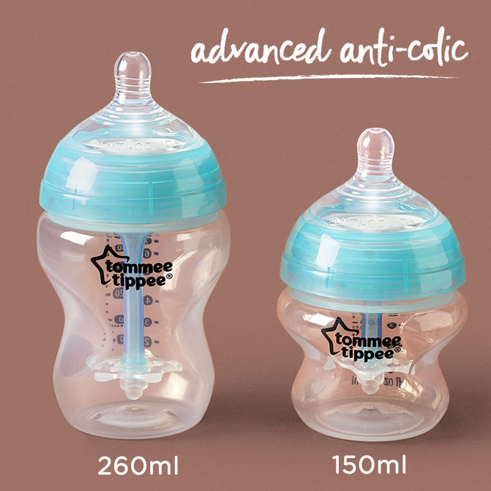 COMBO Bình sữa siêu chống đầy hơi kèm báo nhiệt Tommee Tippee Advanced Anti-Colic 260ml &amp; Núm ty silicon thay thế 3-6M