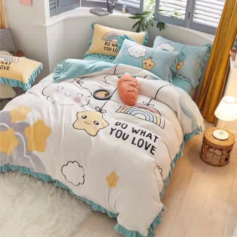 Bộ ga gối vỏ chăn nỉ sữa 4 món