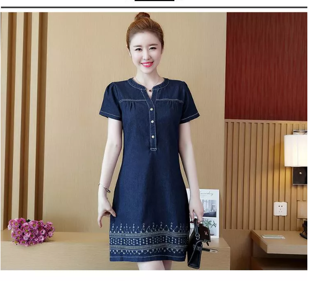 ĐẦM JEAN TAY CON THÊU HỌA TIẾT D7940