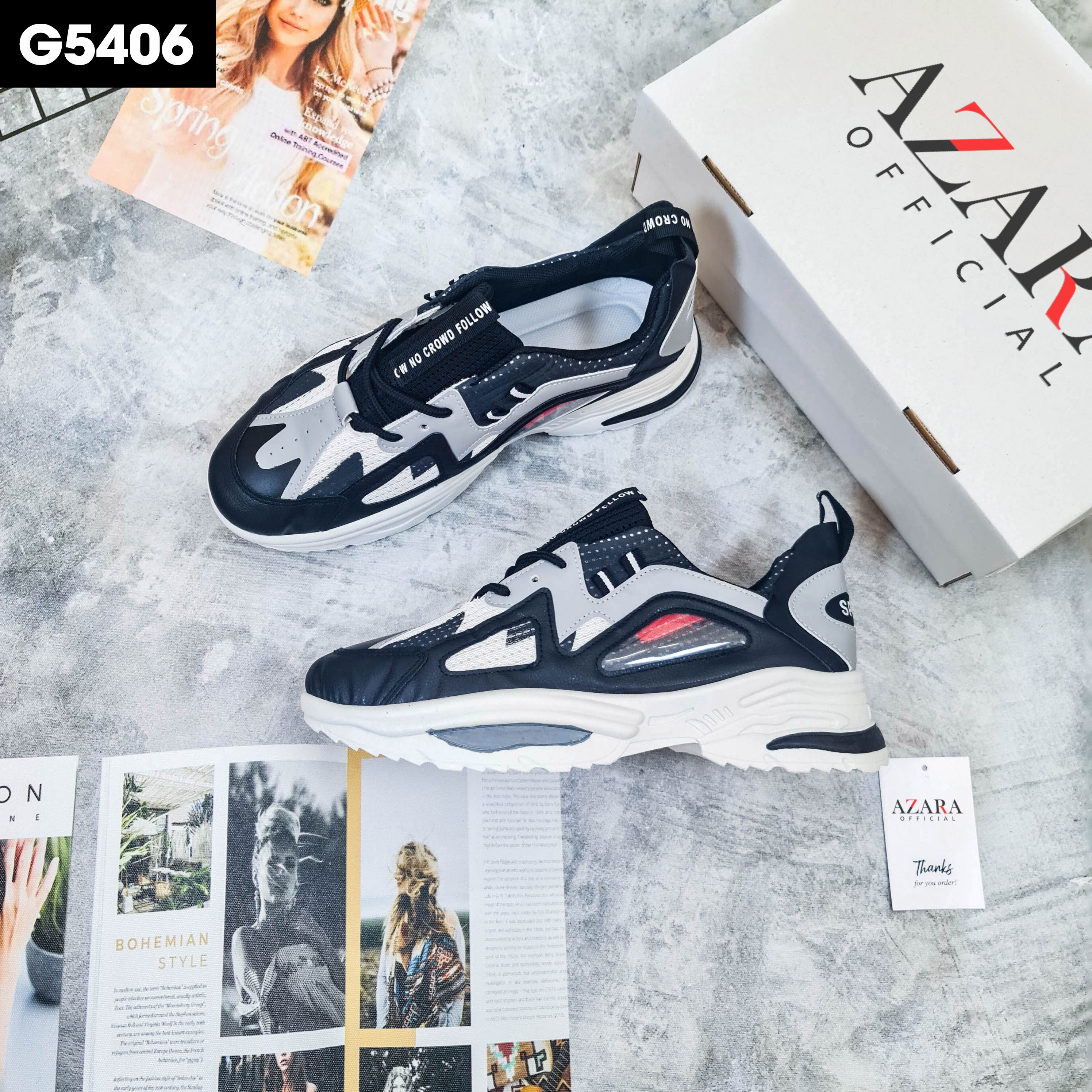 Giày Thể Thao Nam AZARA- Giày Sneaker Màu Trắng - Đen, Giày Thể Thao Đế Nhẹ Chống Sốc, Trẻ Trung, Năng Động - G5411
