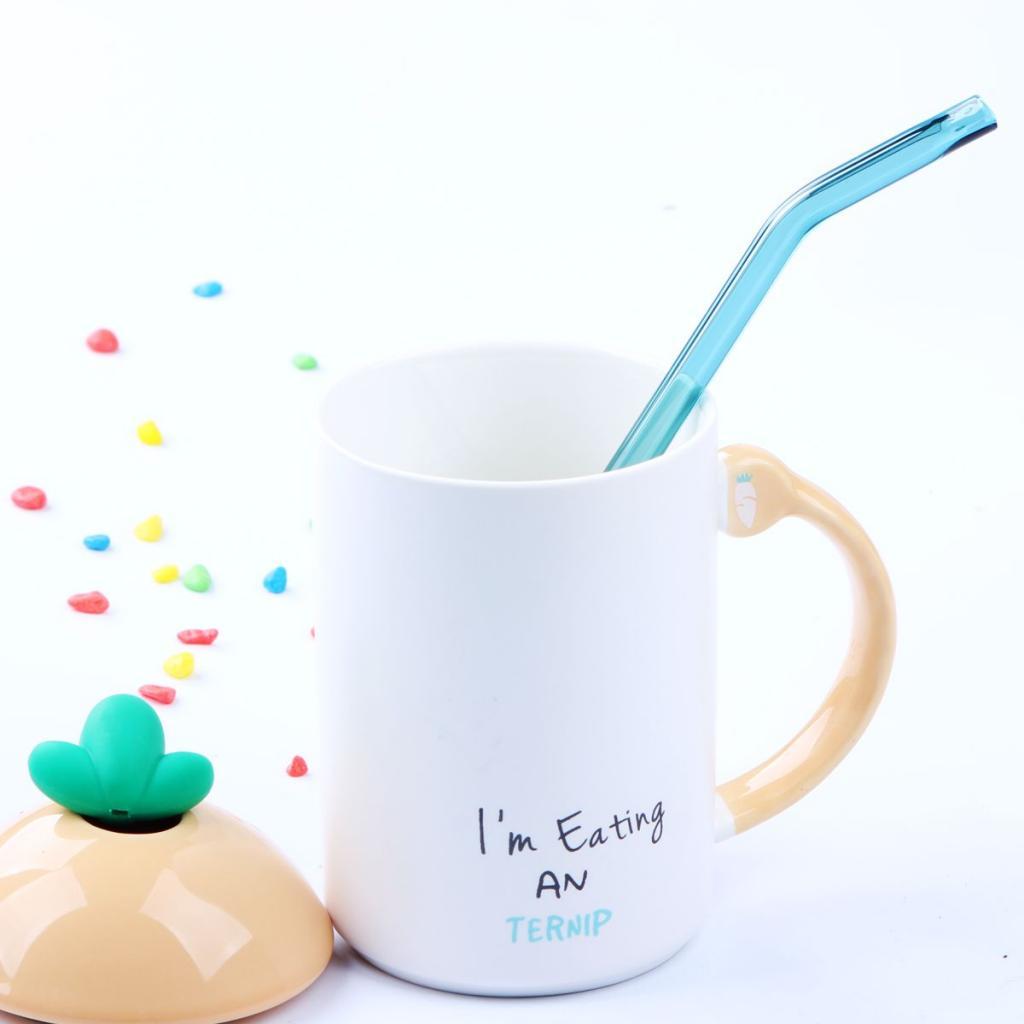 Eco friendly Curved Glass Drinking Straws with Cleaning Brush Lake Blue