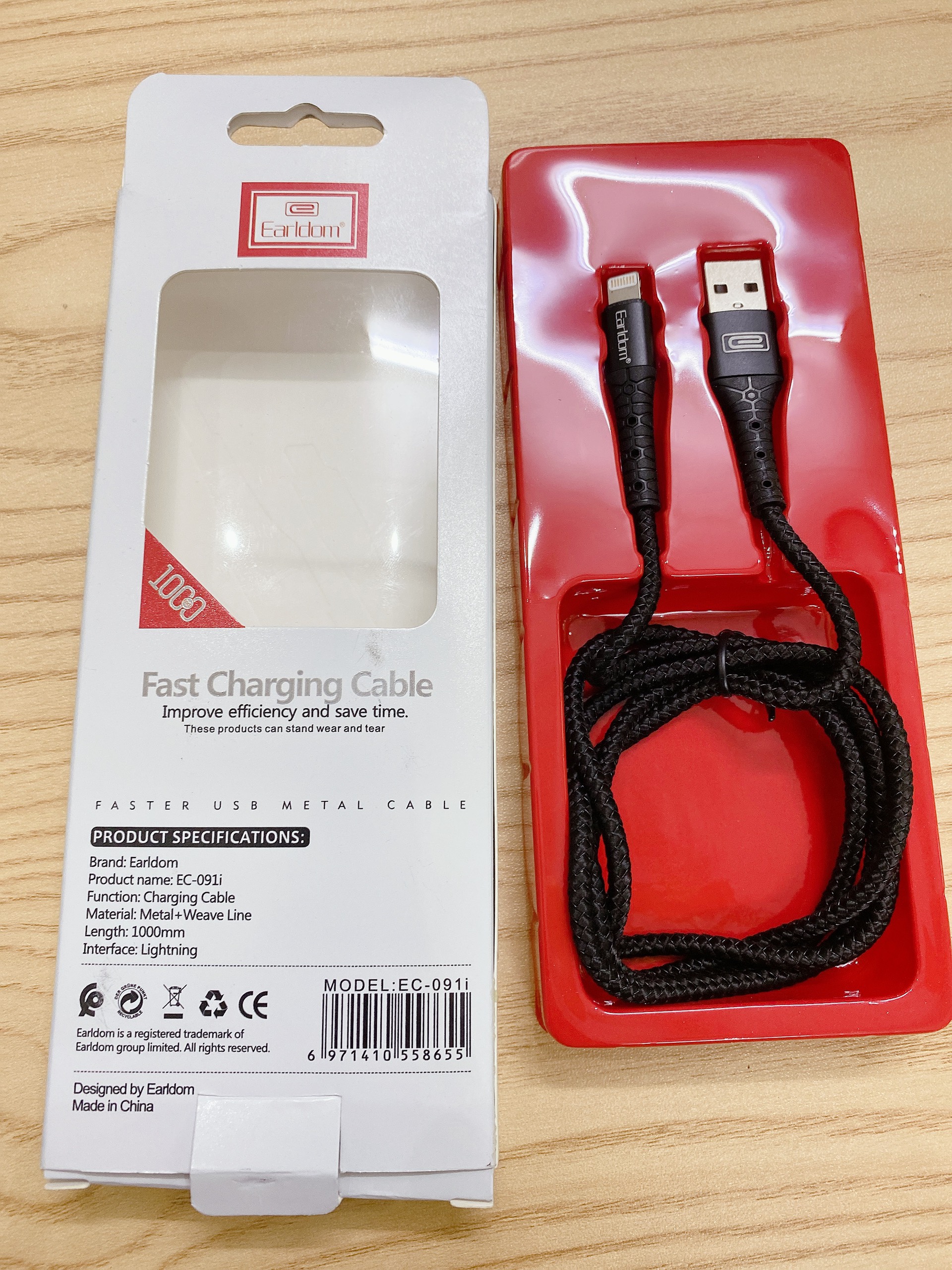 Cáp Sạc Bọc Sợi LightningUSB Earldom EC-091i hàng chính hãng