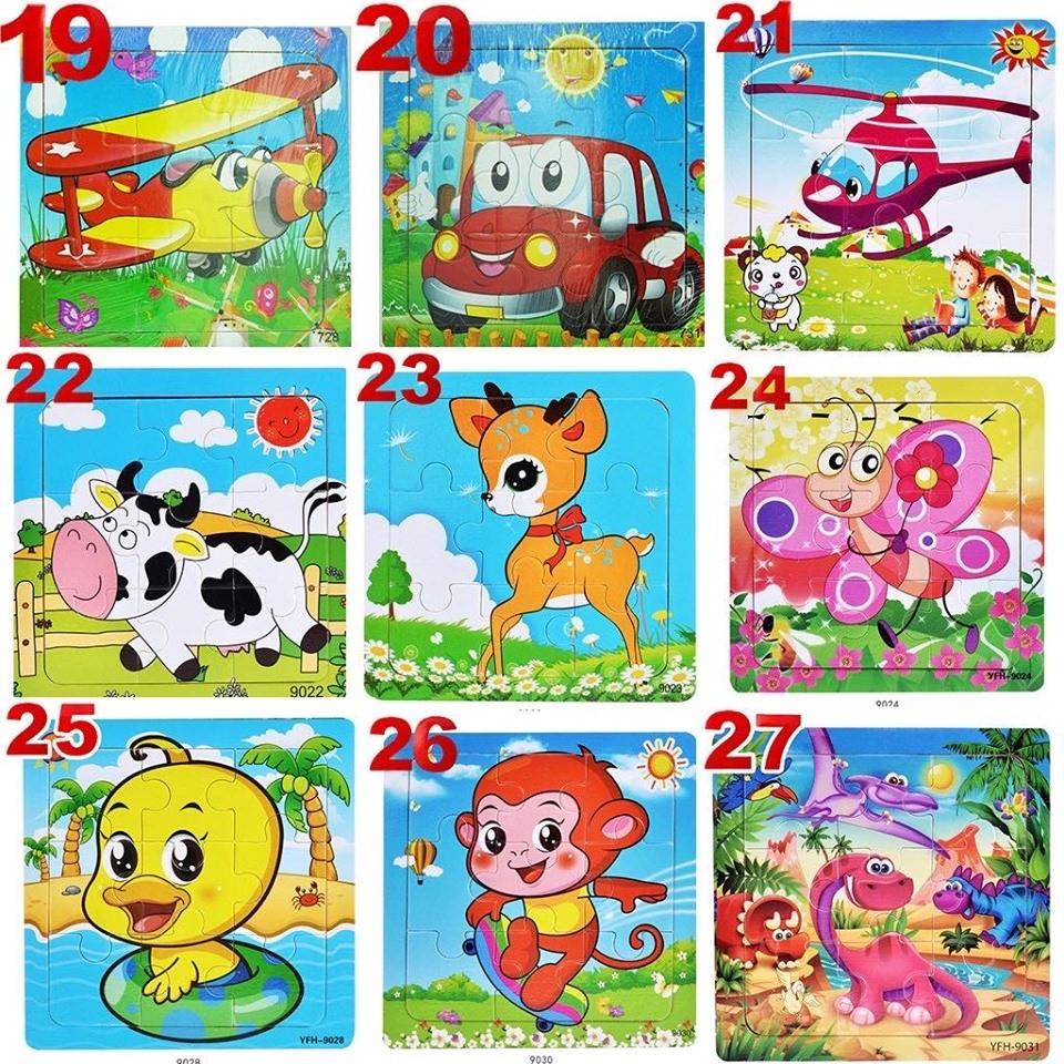 COMBO 10 TRANH XẾP HÌNH GỖ PUZZLE 9 MIẾNG CHO BÉ TỪ 2-6 TUỔI
