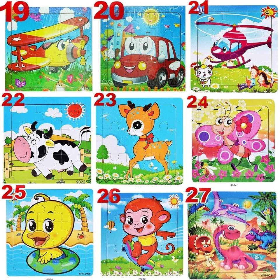 COMBO 10 TRANH XẾP HÌNH GỖ PUZZLE 9 MIẾNG CHO BÉ TỪ 2-6 TUỔI( có nền nhận biết)