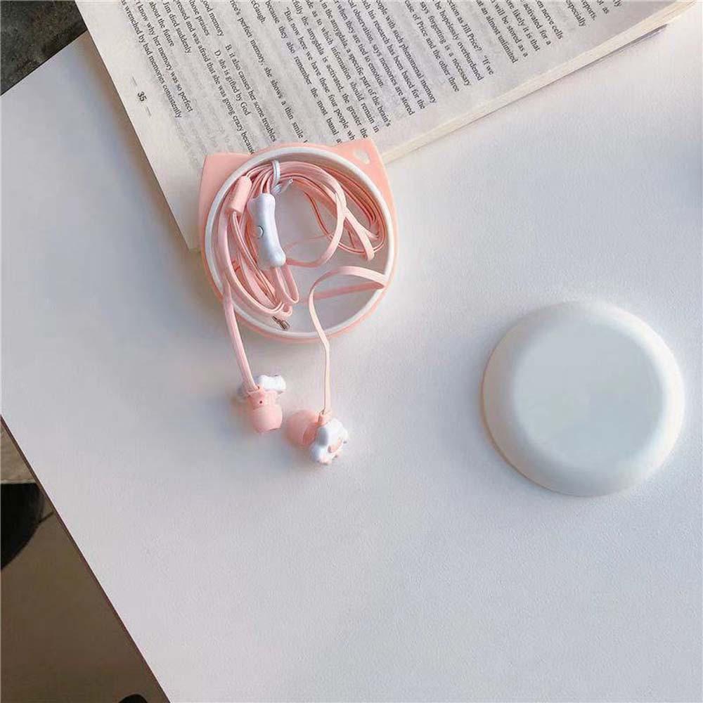 Tai Nghe Nhét Tai Mini Hình Chân Mèo Hoạt Hình Dễ Thương Kèm Hộp Đựng Cho Nữ