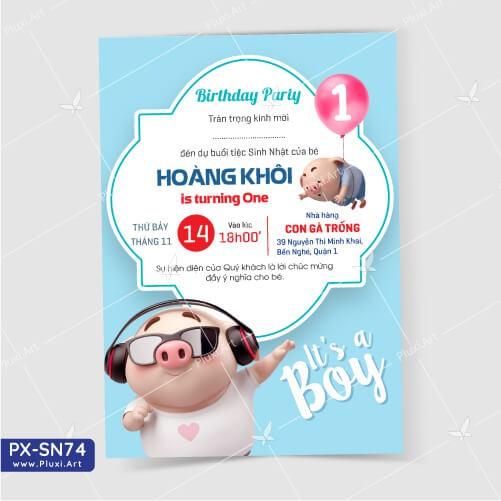 Thiệp thôi nôi – sinh nhật theo yêu cầu Pluxi