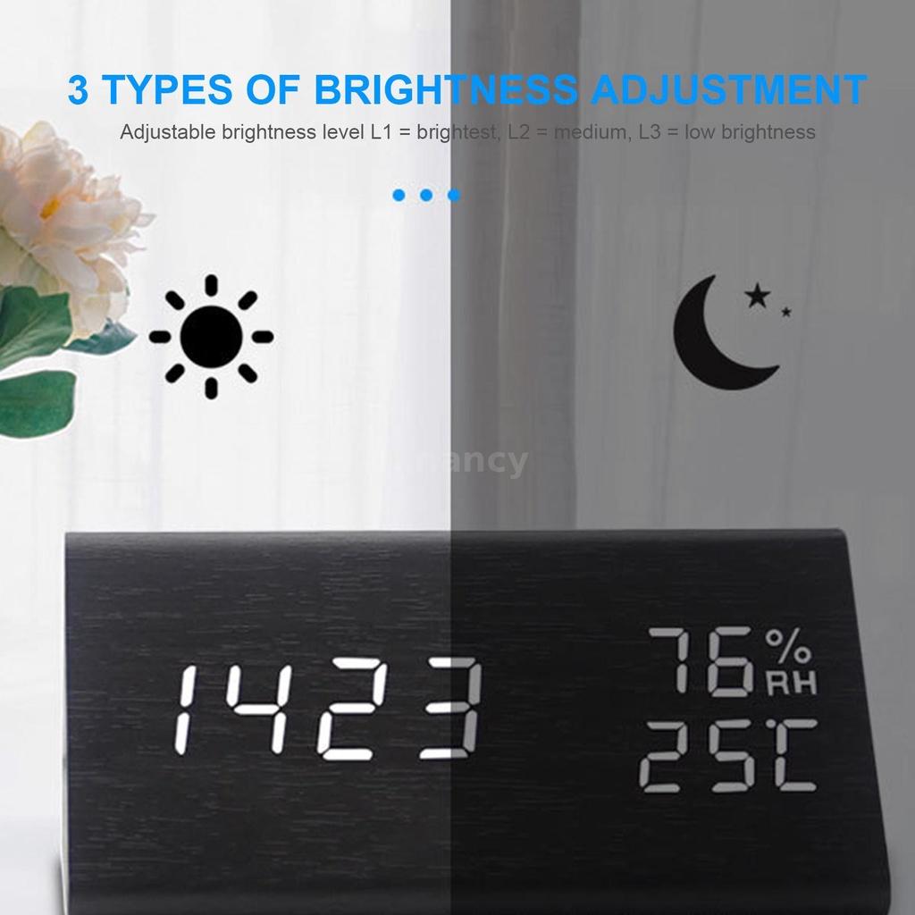 Đồng Hồ Báo Thức Kỹ Thuật Số 3 Mức Độ Sáng Điều Khiển Bằng Giọng Nói Tiện Dụng
