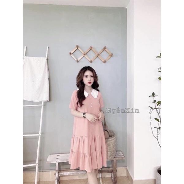 Đầm bầu sơ mi baby doll cổ nơ thời trang