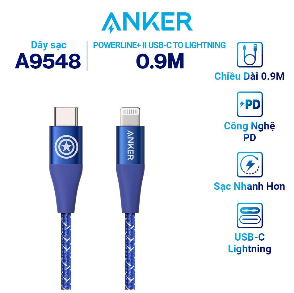 Cáp Sạc ANKER PowerLine+ II USB-C to Lightning - Phiên Bản Marvel - A9551 / A9548 - Hàng Chính Hãng