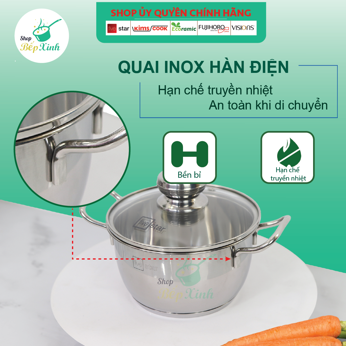 Bộ nồi xửng inox Fivestar 3 đáy từ 4 món nắp kính - tặng 1 vá canh