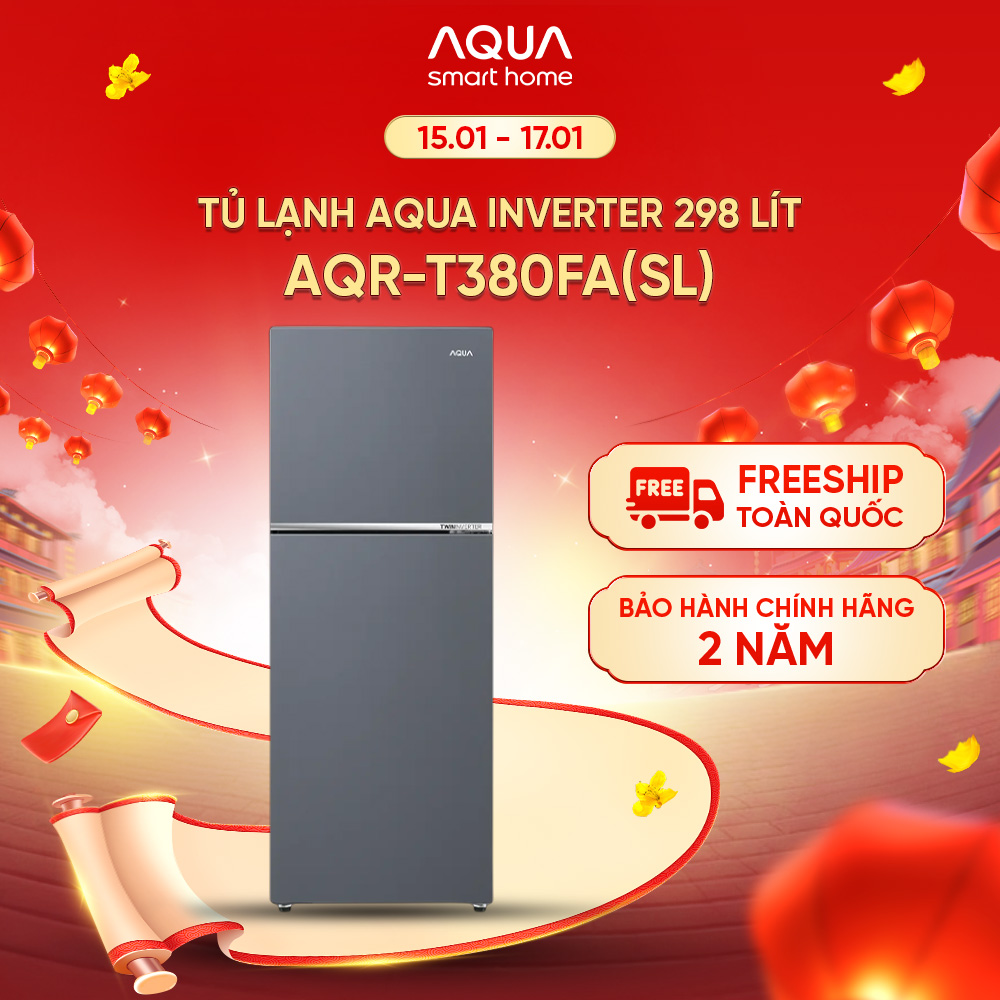 Freeship toàn quốc - Tủ lạnh ngăn đông trên Aqua 328L AQR-T380FA(SL) - Bảo hành 2 năm - Hàng chính hãng