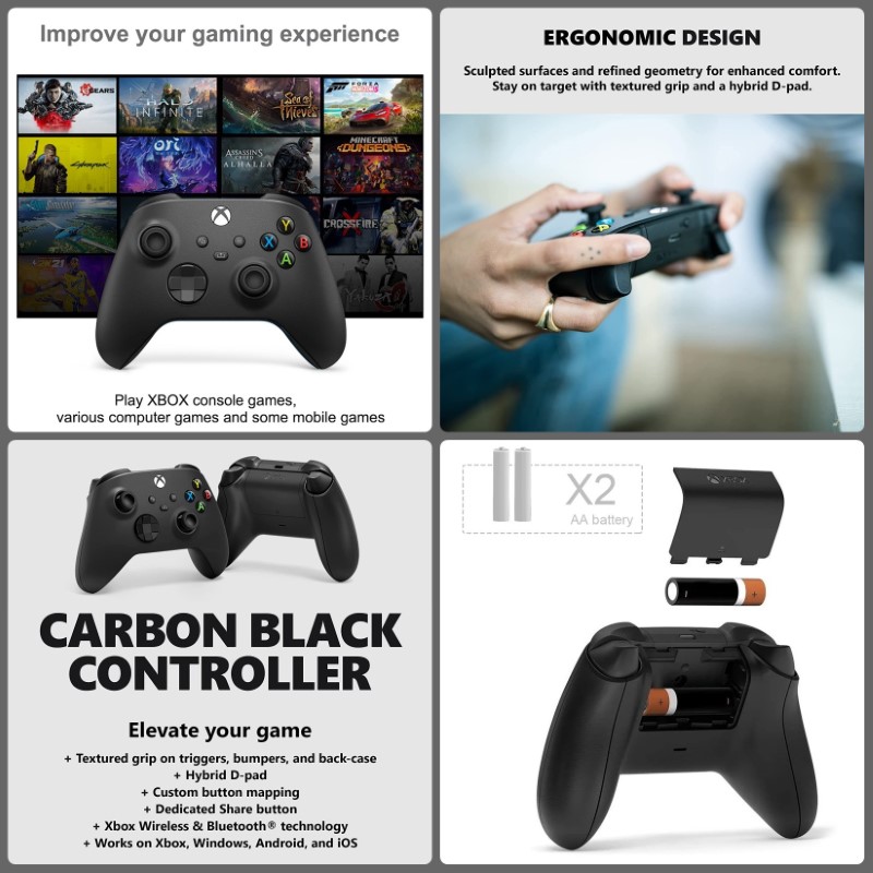 Gamepad Không dây Bluetooth Xbox One X Black - cho máy tính, laptop, smartphone, máy tính bảng, máy game