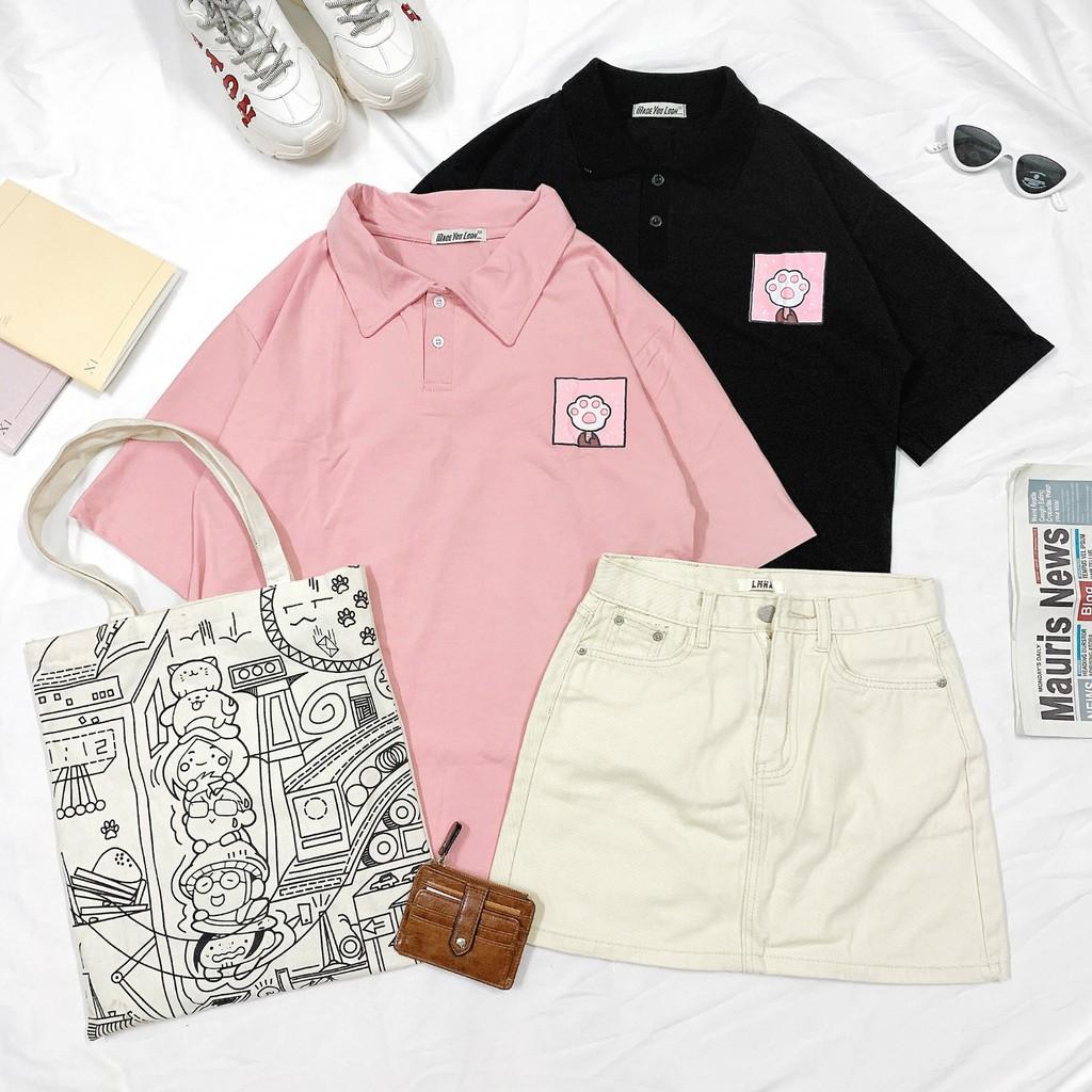Polo Áo Thun Có Cổ Unisex Form Rộng QUE KEM CHÂN MÈO