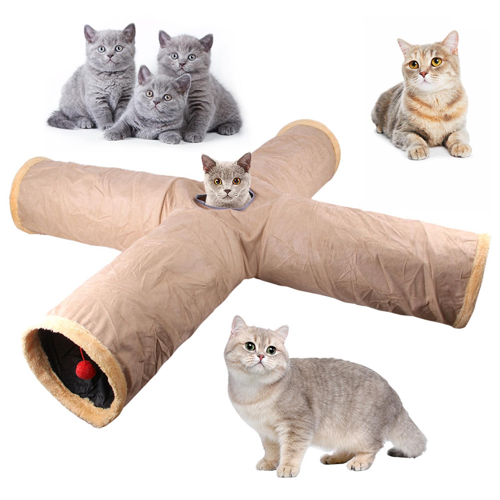 Cat Tunnel Tube for Indoor Cats, Cat Toys 4 Way Collapsible, Kitty Tunnel Cat Pet Toys Peek Hole Toy for Puppy, Kitten, Rabbit