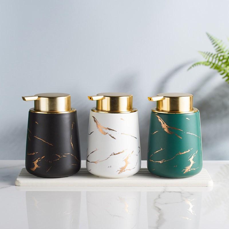 Bình Đựng Sữa Tắm, Dầu Gội Chất Liệu Gôm Sứ Cao Cấp, Lọ Sứ Vân Đá Sang Trọng Dung Tích 400ml