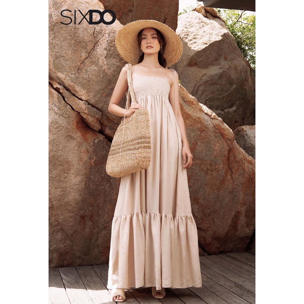 Đầm hai dây linen dáng dài SIXDO