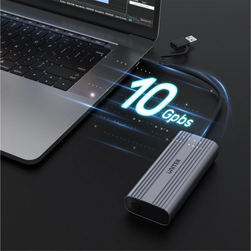 HỘP ĐỰNG Ổ CỨNG DI ĐỘNG SSD GIAO DIỆN USB-C 10GB RA CỔNG M2 PCLE/SATA ENCLOSURE S1225A UNITEK - HÀNG CHÍNH HÃNG