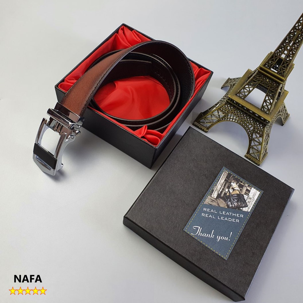 Thắt lưng nam, Dây lưng nam da bò thật NAFA BL113 khóa trượt nút bấm tinh tế  sang trọng - Màu Đen/ Nâu, BH 3 năm