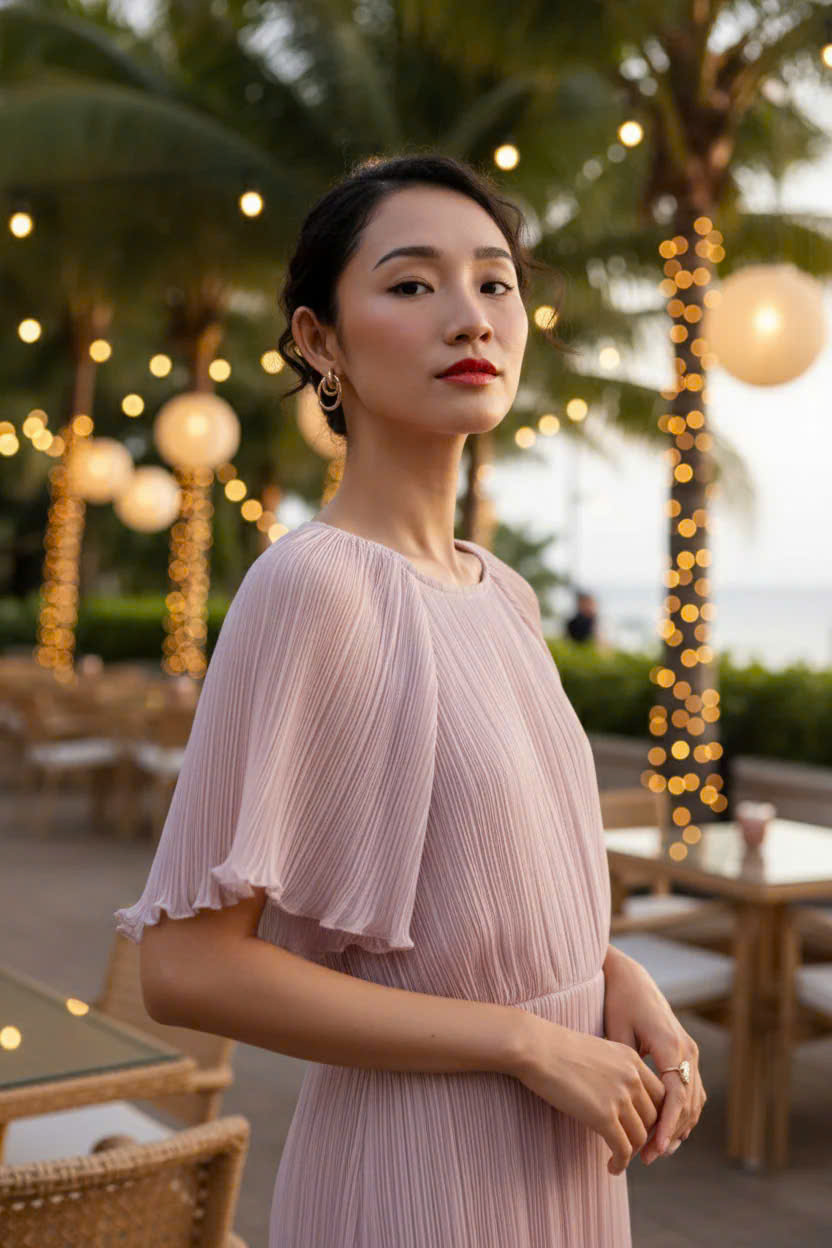 Đầm Xoè Dập Ly Hồng Pastel thời trang thiết kế Hity DRE194