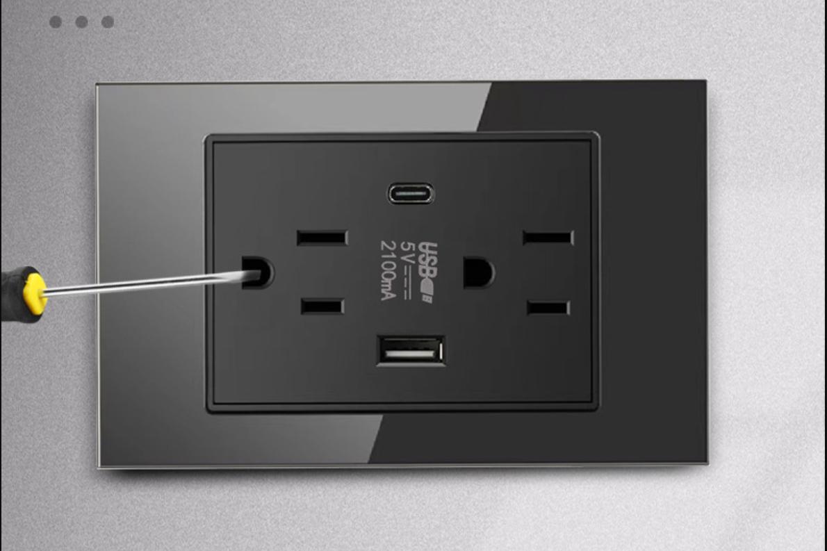 Ổ Cắm USB Âm Tường Homematic Hỗ Trợ Sạc Nhanh Mặt Kính Cao Cấp