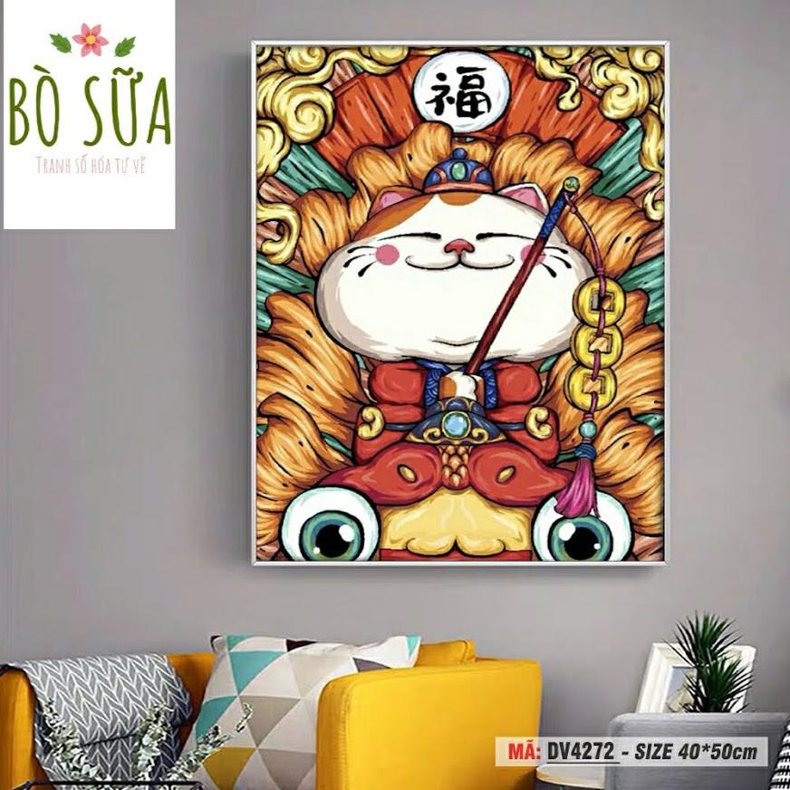 Loại khung dày 2.5cm Tranh sơn dầu số hóa Các mẫu tranh linh vật, Thần tài size 40x50cm đã căng khung và đầy đủ phụ kiện