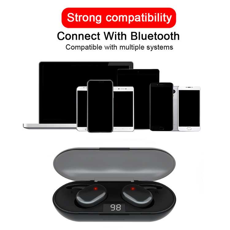 Tai nghe bluetooth Hitoor Q2  tai nghe cảm ứng không dây thể thao ngoài trời tws 5.0 với ngăn sạc - hàng nhập khẩu