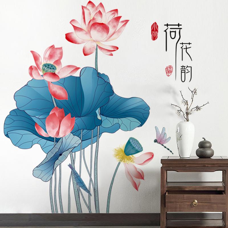 DECAL DÁN TƯỜNG ĐẦM SEN ĐỎ THƯ PHÁP