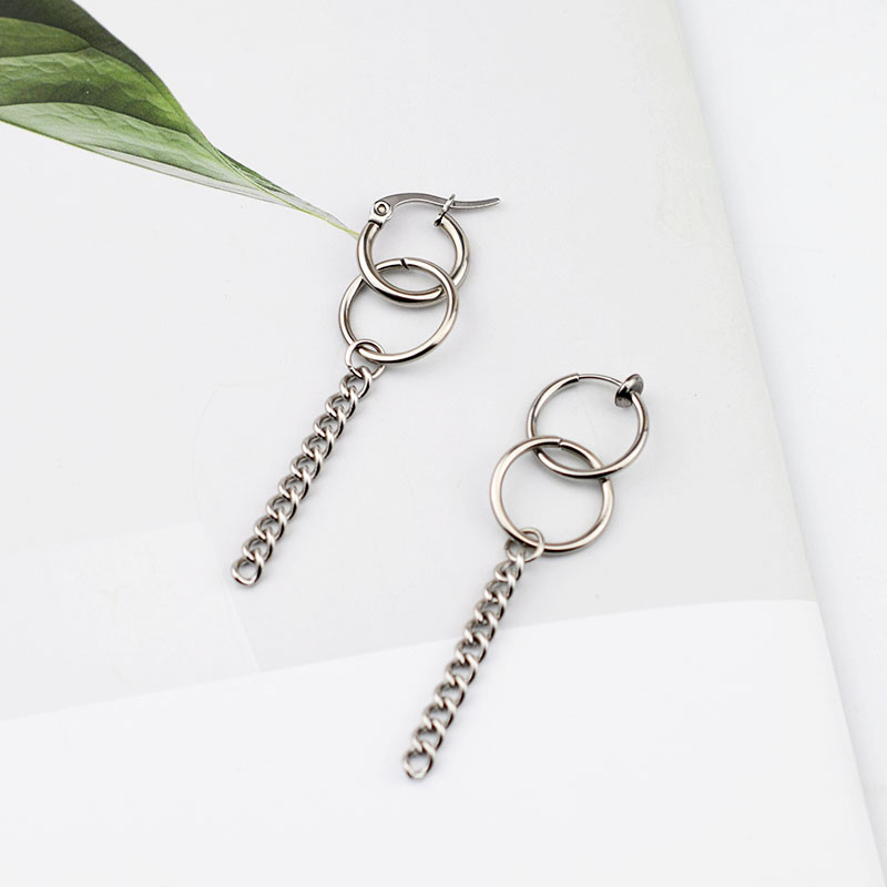 Bông tai JungKook BTS vòng tròn & sợi mắt xích style unisex