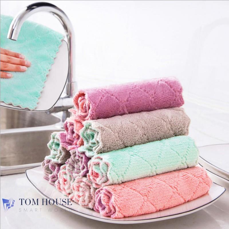 Khăn Lau Bếp Chén Bát 2 Màu Đa Năng Siêu Thấm Hút Sợi Vải Làm Sạch Mọi Bề Mặt 27 x 16cm