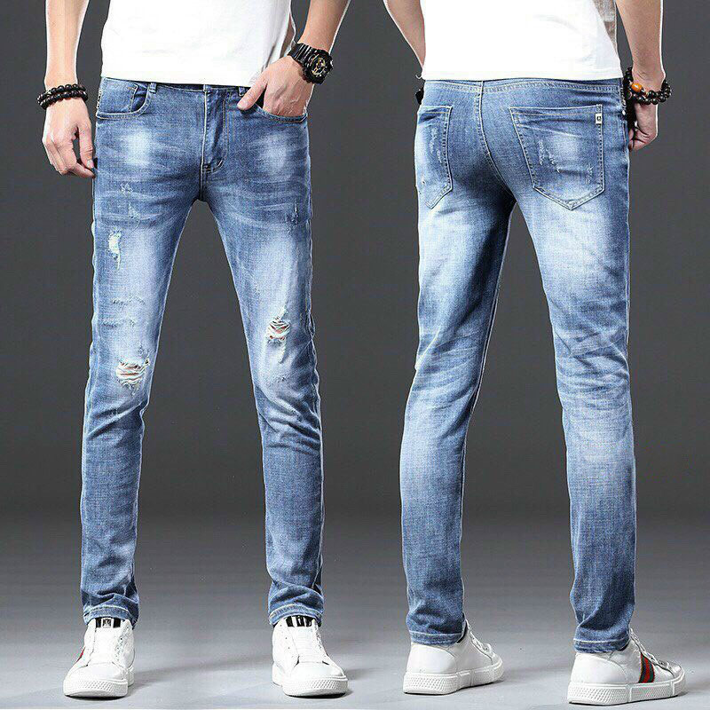 Jeans nam xanh thiết kế vá rách