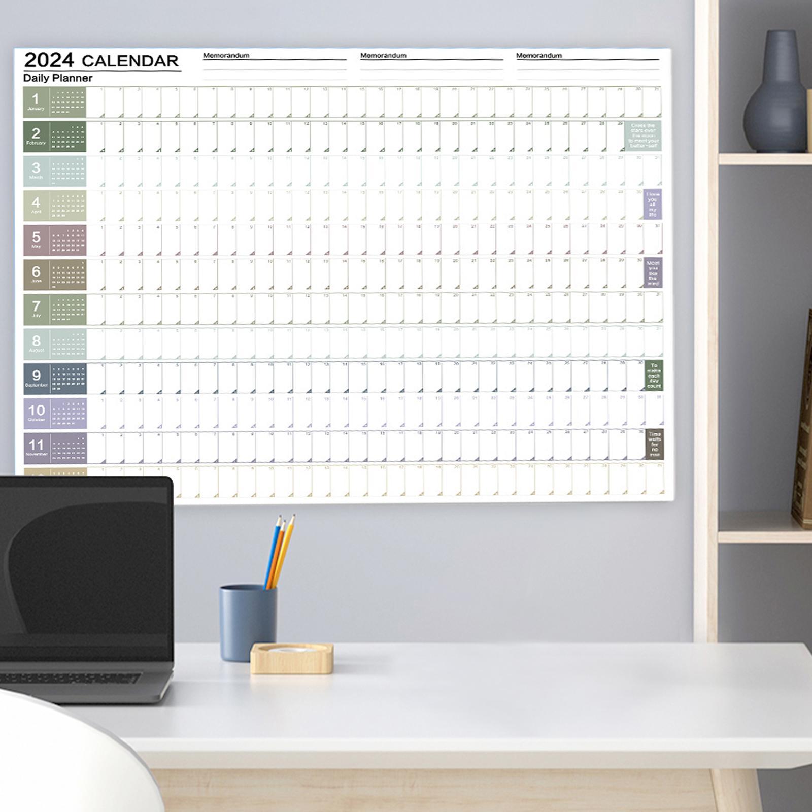 Wall Hanging Calendar Yearly Calendar Planner 2024 Memo Pad Daily Schedule Planner Sheet Foldable Annual Poster for Classroom Special Events