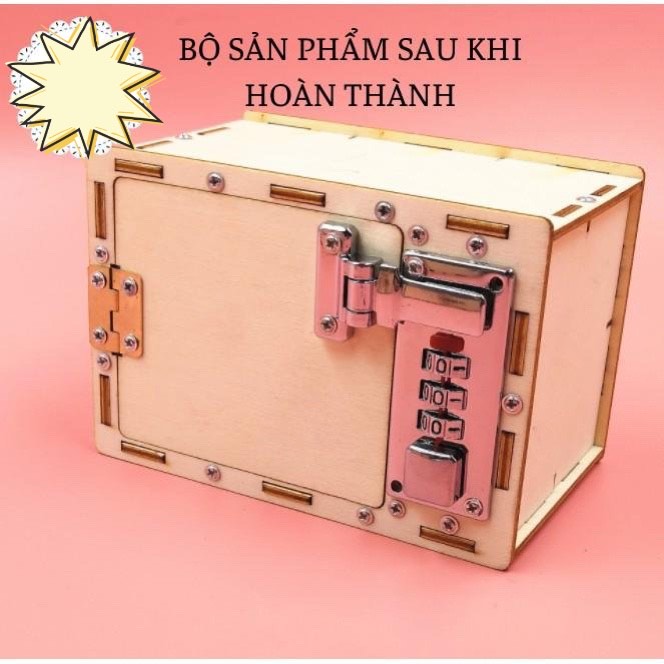 Đồ chơi khoa học tự làm két sắt tiết kiệm bằng gỗ cho bé